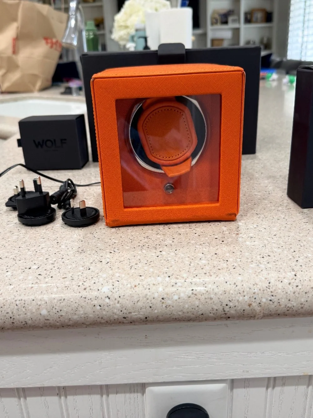 Wolf Cub single watch winder in orange